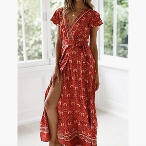 Boho flowy split maxi dress